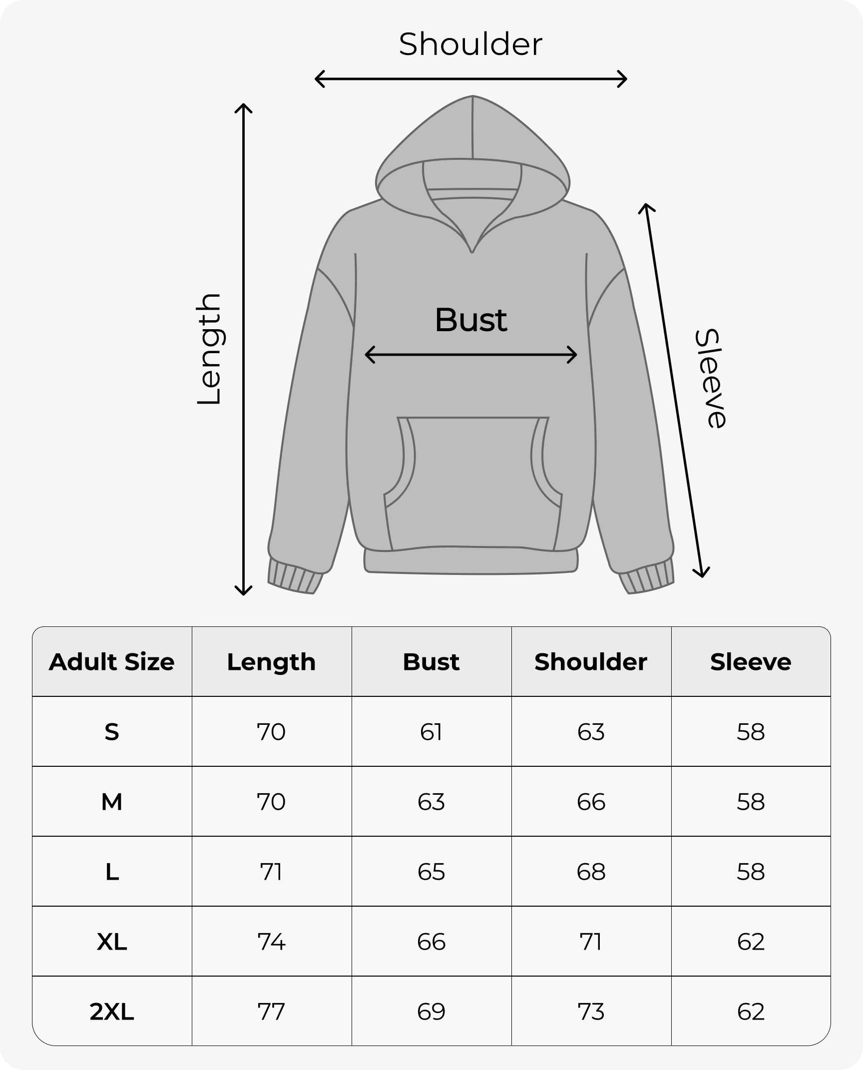 Adult Hoodie Size Guide