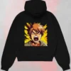 Oversized Aggressive Anime Hoodie Back Printو seen from the back featuring a powerful, aggressive manga character graphic print.