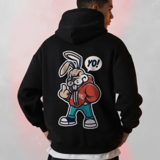 Bunny Printed Black Hoodie