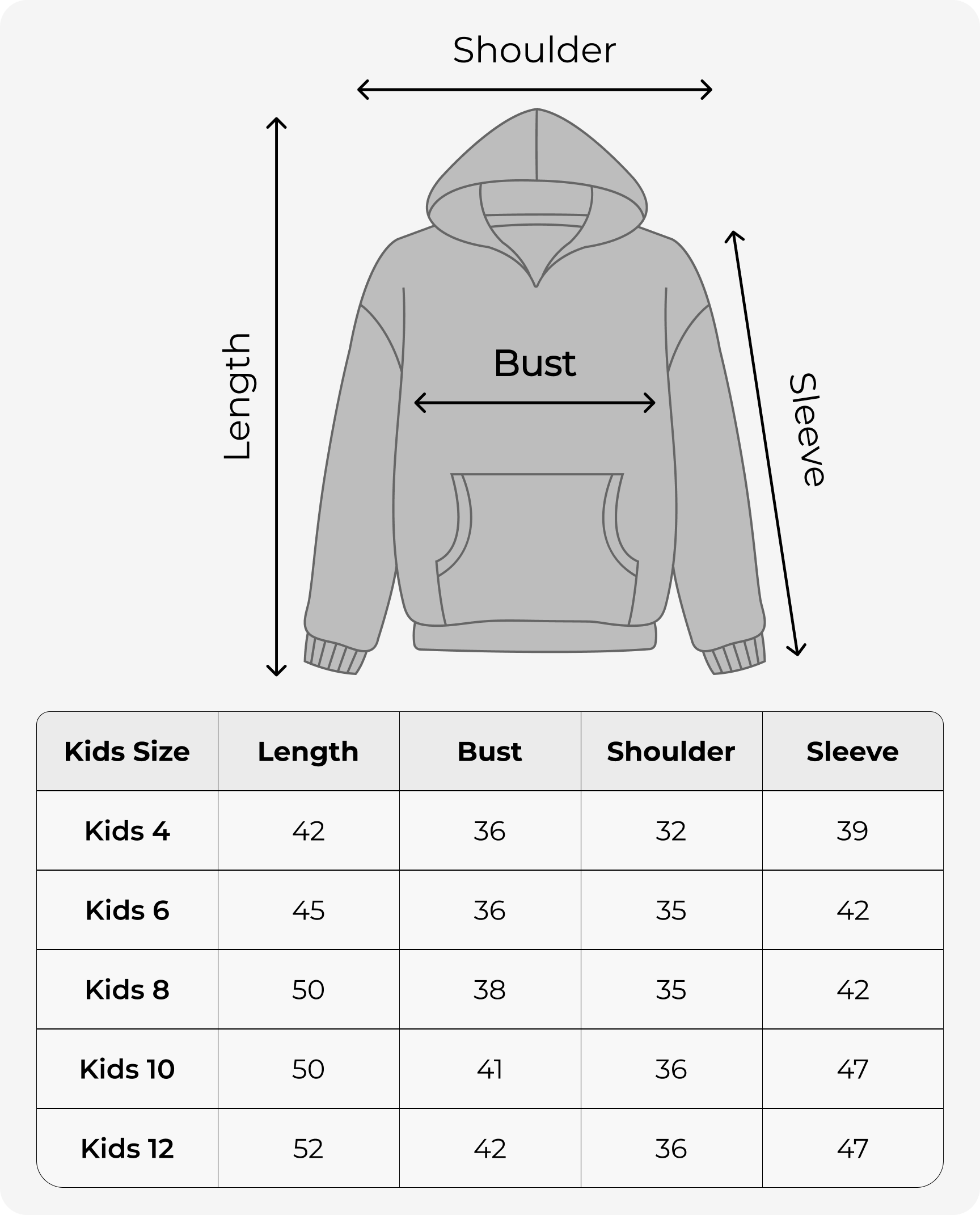 Hoodie Size Guide